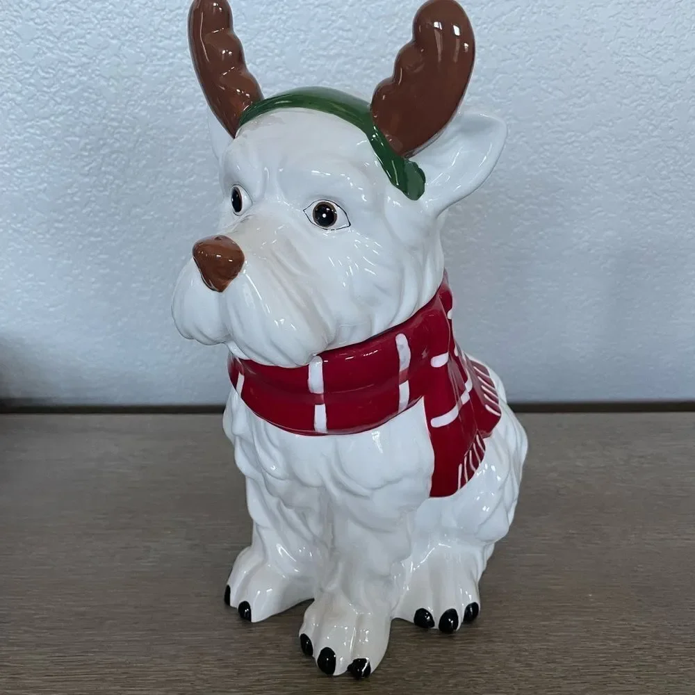 Reindeer Dog Ceramic Christmas Holiday Cookie Treat Jar